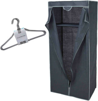 Bathroom solutions Set van mobiele kledingkast met kledinghangers - opvouwbaar - grijs - Campingkledingkasten