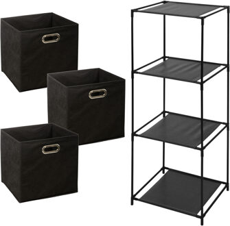 Bathroom solutions Storage Solutions Opbergrek Smartrack - met 3x mandjes stof - zwart - 34 x 104 cm - Opbergkastjes