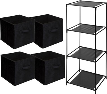 Bathroom solutions Storage Solutions Opbergrek Smartrack - met 4x mandjes stof - zwart - 34 x 104 cm - Opbergkastjes