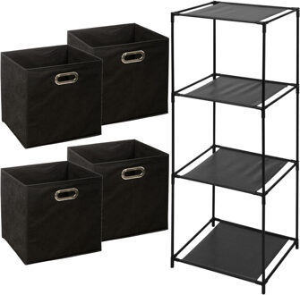 Bathroom solutions Storage Solutions Opbergrek Smartrack - met 4x mandjes stof - zwart - 34 x 104 cm - Opbergkastjes