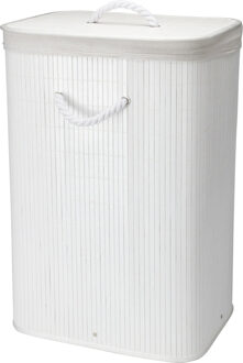 Bathroom solutions Storage Solutions Wasmand - bamboe hout - met deksel - wit - 40 x 30 x 60 cm - 70 liter - Wasmanden