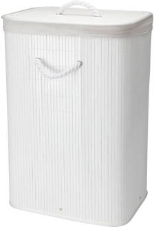 Bathroom solutions Storage Solutions Wasmand - bamboe hout - met deksel - wit - 40 x 30 x 60 cm - 70 liter - Wasmanden