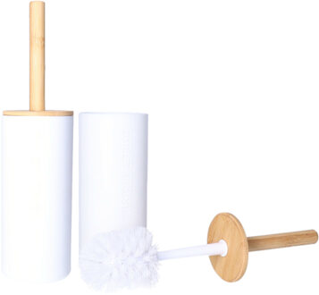 Bathroom Solutions toiletborstel met houder - 2x - kunststof en bamboe - Badkamer en toilet - wit