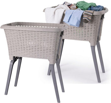 Bathroom solutions wasmand op poten - 2x - beige - 35 ltr - 60 x 40 x 28 cm - Wasgoedmanden