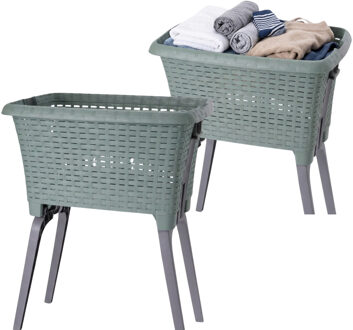 Bathroom solutions wasmand op poten - 2x - groen - 35 ltr - 60 x 40 x 28 cm - Wasgoedmanden