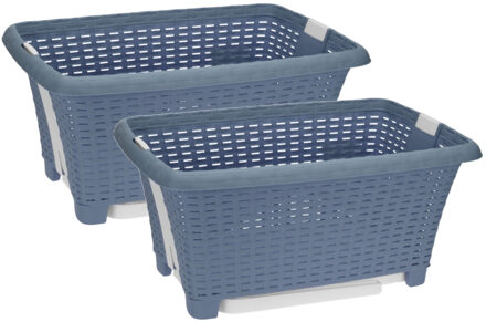 Bathroom solutions wasmand op poten - 2x stuks - blauw - 38 liter - 39 x 59 x 29 cm - Wasgoedmanden