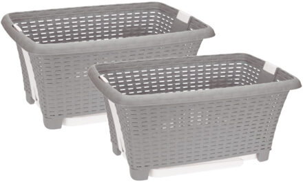 Bathroom solutions wasmand op poten - 2x stuks - grijs - 38 liter - 39 x 59 x 29 cm - Wasgoedmanden