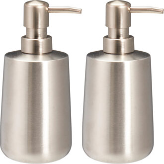 Bathroom solutions Zeeppompje/dispenser Artistic - 2x - rvs - zilver - 8 x 17 cm - 300 ml