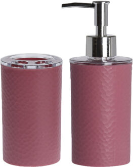 Bathroom solutions Zeeppompje/dispenser met tandenborstelhouder - oudroze - kunststof - Badkameraccessoireset