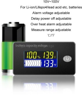 Batterij Capaciteit Indicator 12V 24V 36V 48V 60V 72V 10-100V Li-Ion lifepo4 Lood-zuur Batterij Monitor Met Temperatuur N25 19