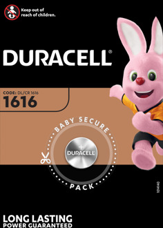 Batterij Duracell knoopcel 1xCR1616 lithium O16mm 3V-50mAh Assorti