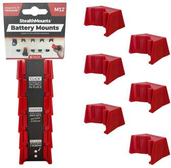 Batterijhouders voor Milwaukee M12 | Rood | 6 stuks - BM-MW12-RED-6