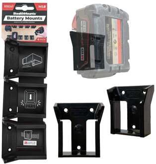 Batterijhouders voor Milwaukee M18 18v | Zwart | 6 stuks - BM-MW18-BLK-6