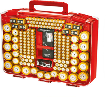 Battery Daddy Dubbelzijdige batterijbox met Batterij Tester voor 250 batterijen Rood