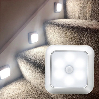 Battery Powered 6 LED Square Motion Sensor Night Lights PIR Induction Under Cabinet Light Closet Lamp for stairs kitchen bedroo