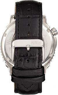 Bauer automatisch semi-skelet lederen band horloge Zwart en zilver - One Size