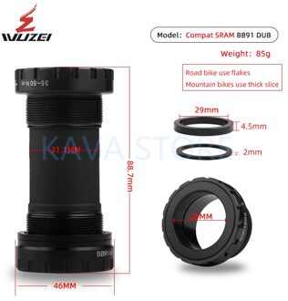 BB30 BB386 BB91 PF30 Dub 24 / 29 Mm Mountainbike Push-In/Schroefdraad Trapas Bb 68 / 73 Mm Voor Sram Shimano Mtb Racefiets BB91 DUB