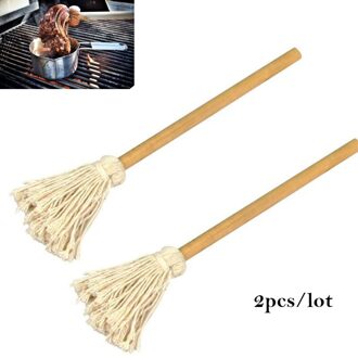 Bbq Accessoires 2 Stuks 40Cm 17.7Inch Barbecue Insmeerborstel Katoen Saus Olie Mop Houten Handvat Voedsel Grill Borstels keukengerei