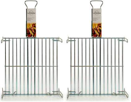 BBQ/barbecue braadrooster - 2x - grill verhoger - metaal - 42 x 42 x 8 cm