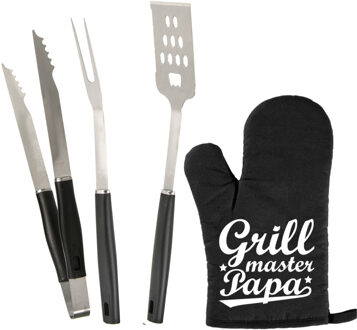 BBQ/barbecue gereedschap set 3-delig RVS met BBQ handschoen Grillmaster papa - Barbecuegereedschapset