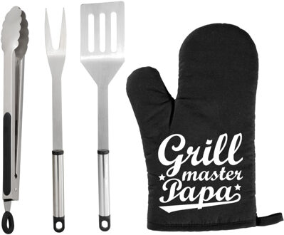 BBQ/barbecue gereedschap set 3-delig RVS met BBQ handschoen Grillmaster papa - Barbecuegereedschapset
