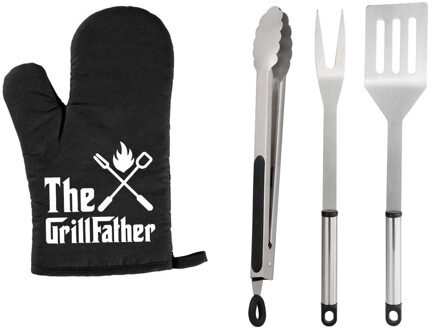 BBQ/barbecue gereedschap set 3-delig RVS met BBQ handschoen The Grillfather