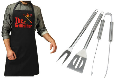 BBQ/barbecue gereedschap set 3-delig RVS met zwart schort The GrillFather