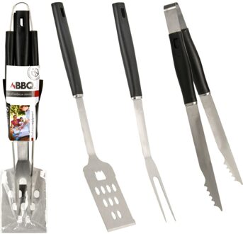 BBQ/barbecue gereedschap set 3-delig RVS - tang - vork - spatel - Barbecuegereedschapset Multikleur