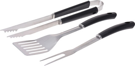 BBQ/barbecue gereedschap set 3-delig RVS - tang - vork - spatel - Barbecuegereedschapset Zwart