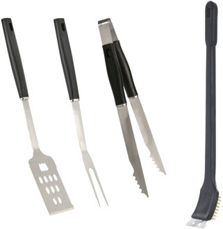 BBQ/barbecue gereedschap set 4-delig RVS inclusief schoonmaakborstel - Barbecuegereedschapset