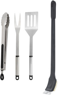 BBQ/barbecue gereedschap set 4-delig RVS inclusief schoonmaakborstel - Barbecuegereedschapset