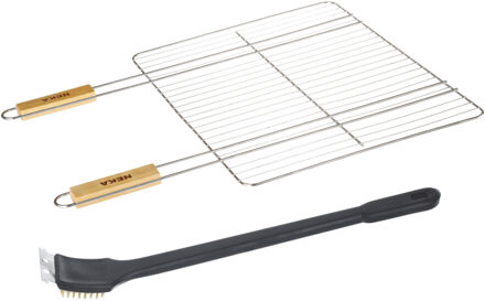 BBQ/barbecue grill klem met dubbele handgreep 62 cm incl. schoonmaakborstel