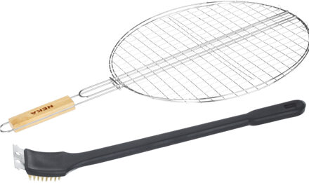 BBQ/barbecue grill klem met houten handvat incl. schoonmaakborstel
