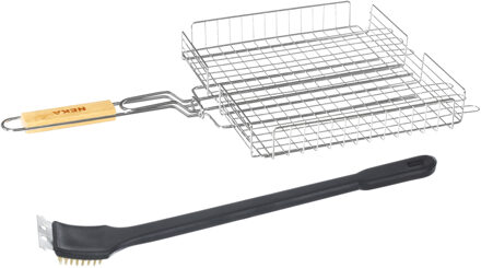 BBQ / Barbecue grill mand - 63 x 35 cm - Incl schoonmaakborstel - Eten maken - RVS