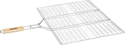 BBQ/barbecue hamburger grill klem met houten handvat 40 x 50 cm