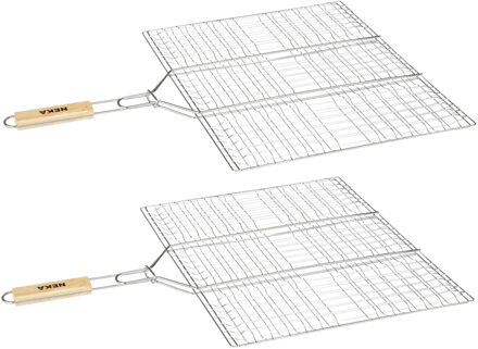 BBQ/barbecue hamburger grill klem met houten handvat 40 x 50 cm