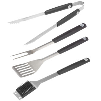 BBQ/barbecue koffer set 4-delig met rubberen handvatten - Barbecuegereedschapset