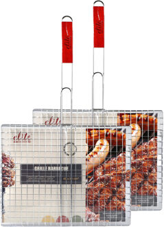 BBQ/barbecue rooster - 2x - klem grill - metaal/hout - 40 x 62 x 1 cm - Extra groot formaat - barbecueroosters