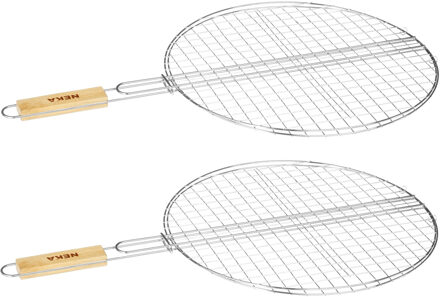 BBQ/barbecue vlees/vis/groente grill klem met houten handvat rond 40 cm