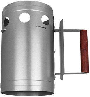 BBQ briketten/houtskool starter met houten handvat 27 cm - Brikettenstarters Zilverkleurig