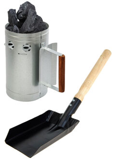 BBQ briketten/houtskool starter - met houten handvat -H27 cm - Met kolenschep - zwart - 37 cm