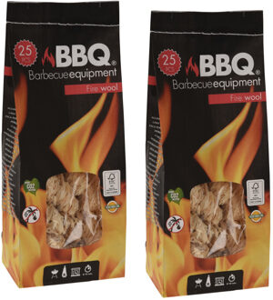 BBQ Collection Barbecue en vuurkorf aanmaak houtwol krullen - 50x stuks - BBQ aanmaken