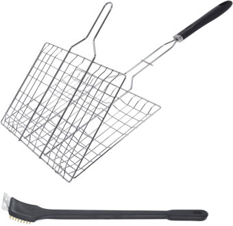 BBQ Collection BBQ/barbecue hamburger grill klem inclusief schoonmaakborstel