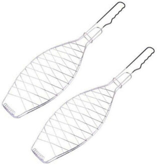 BBQ Collection BBQ/barbecue rooster - 2x - klem grill - metaal - 58 x 13 x 1 cm - Speciaal voor vis