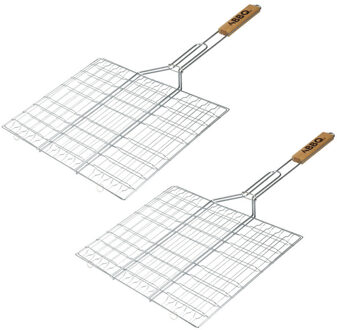 BBQ Collection BBQ/barbecue rooster - 2x - klem grill - metaal/hout - 65 x 41 x 2 cm