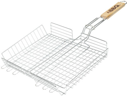 BBQ Collection BBQ/barbecue rooster - grill mand - metaal/hout - 57 x 33 x 6 cm