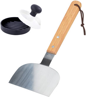BBQ Collection BBQ/barbecue spatel - rvs - met hamburgerperser - Vleesperser - Gehaktperser - Vlees spatel