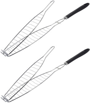 BBQ Collection BBQ/barbecue vis grill klem rooster - 2x - metaal - 58 x 11 cm