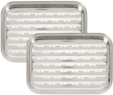 BBQ Collection grillschaal - 2x - RVS - 34 x 24 x 2 cm - herbruikbaar - barbecue rooster