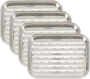 BBQ Collection grillschaal - 4x - RVS - 34 x 24 x 2 cm - herbruikbaar - barbecue rooster